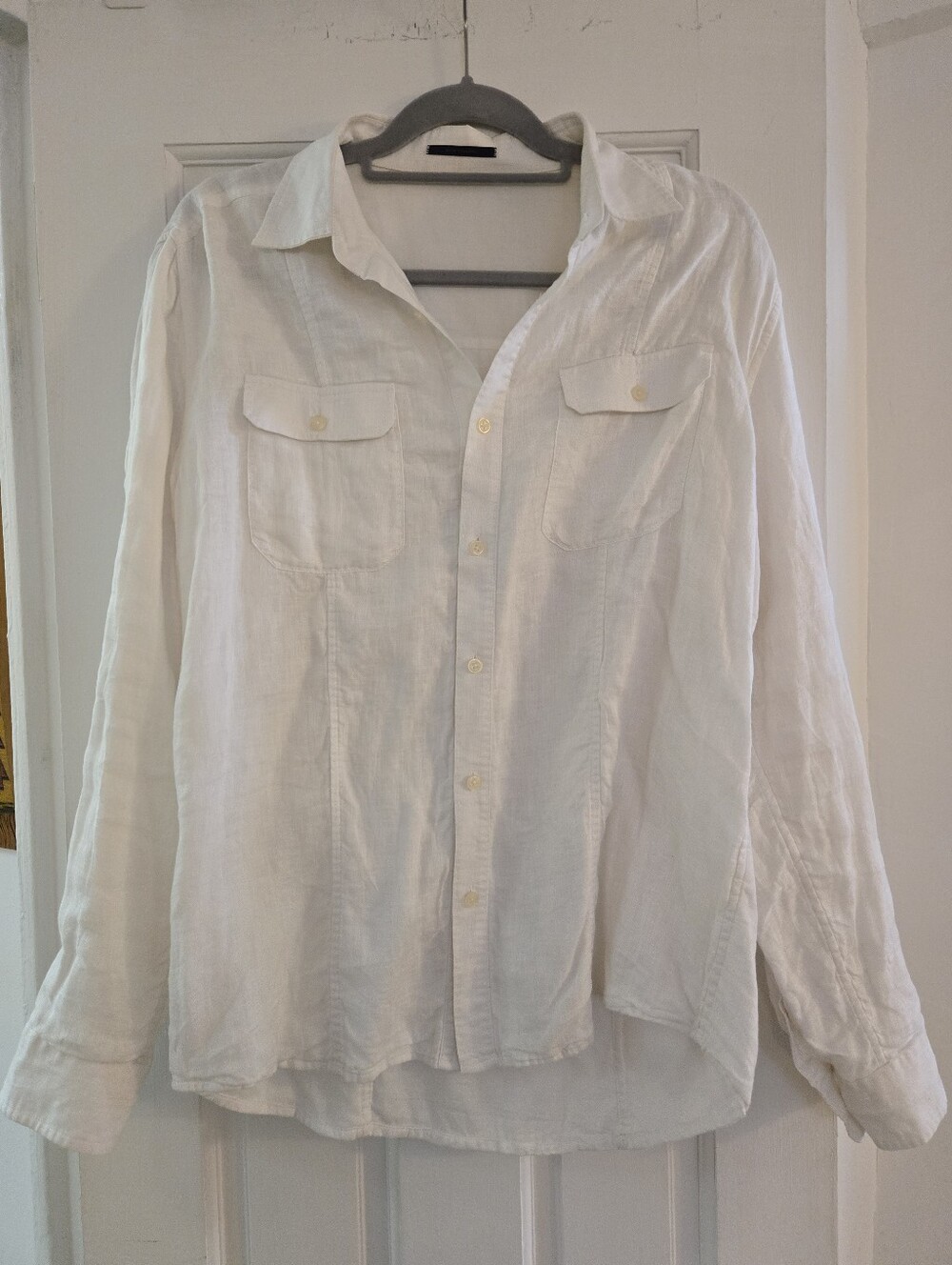 ELIE TAHARI White 100% Linen Utility Button Down Collared Shirt Small